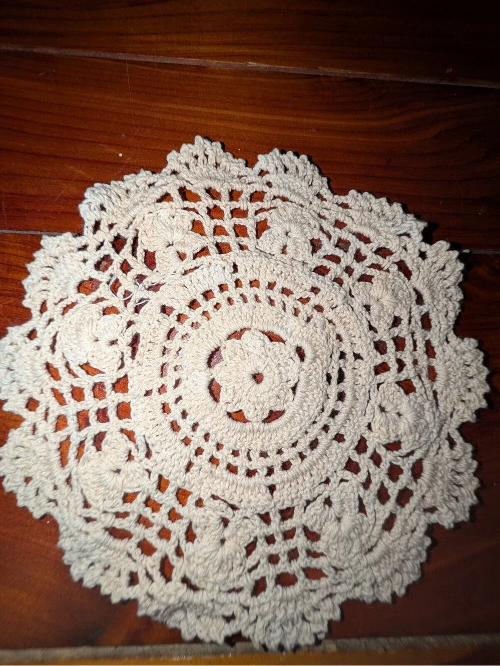 Hand Crocheted Beige Cotton Doily 7x7 Inches